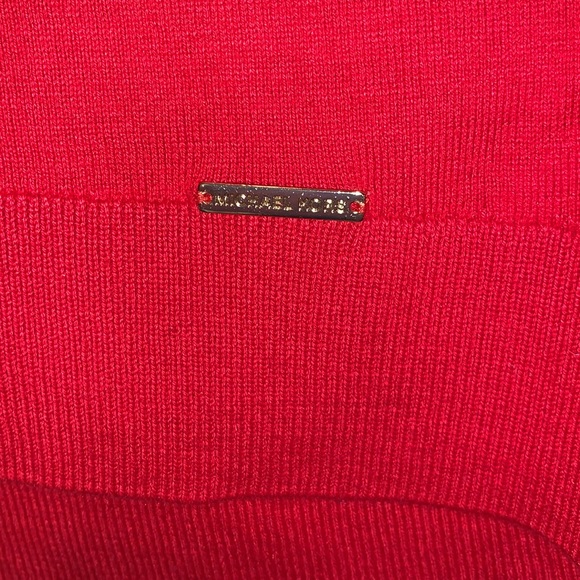 Michael Kors Red Holiday gold studded mock-neck cold shoulder Sweater L luxury - Picture 8 of 11